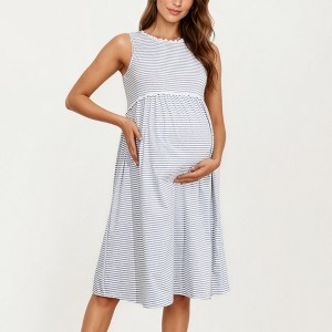 Anna-Kaci Women’s Maternity Sleeveless Stripe Midi Dress with Soft Stretch Knit Fabric and Flattering Empire Waist - 1 of 4