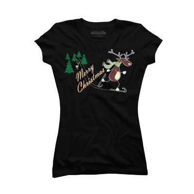 Junior's Design By Humans Christmas Reindeer for darks By ozdilh T-Shirt