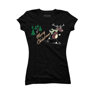 Junior's Design By Humans Christmas Reindeer for darks By ozdilh T-Shirt - 1 of 3