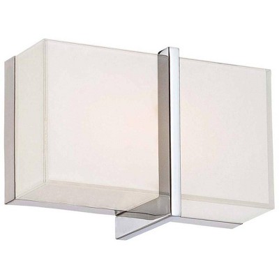 Minka Lavery Modern Wall Light Sconce Chrome Hardwired 8 3/4" Fixture LED Mitered White Glass Shade for Bedroom Bathroom Reading