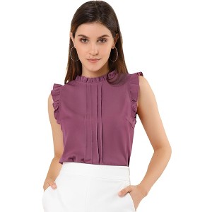 INSPIRE CHIC Women's Ruffled Curved Hem Business Office Vintage Sleeveless Blouse - 1 of 4