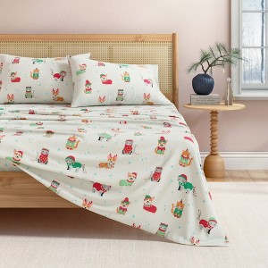 100% Cotton Christmas Flannel Sheet Set - Great Bay Home - 1 of 4