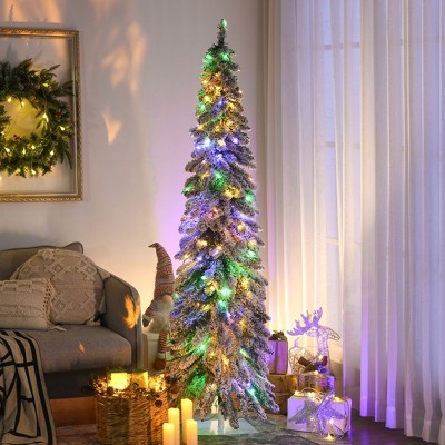 Whisen 6FT Prelit Pencil Artificial Christmas Tree with 407 Snow Flocked Branches - Green