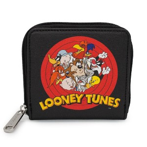 Looney Tunes Wallet, Square Zip Around, 10 Character Bullseye Logo, Black, Vegan Leather - 1 of 4