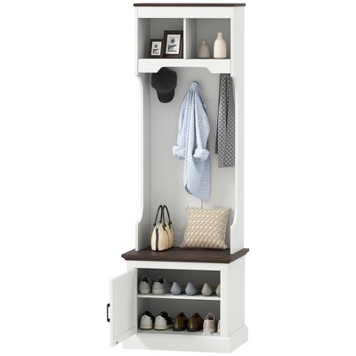 Munora 3-in-1 Hall Tree - Entryway Bench with Coat Rack, 3 Hooks & Shoe Storage - White/Oak Wood Grain