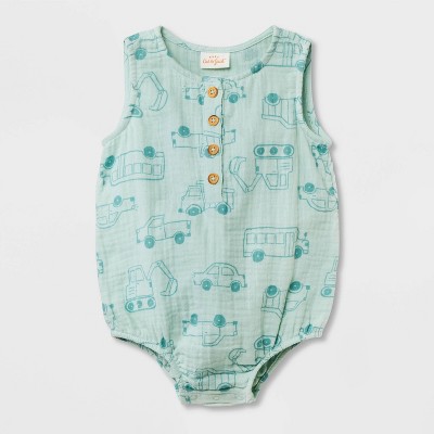 Image of Baby Gauze Transportation Romper - Cat & Jack™ Aqua Green 6-9M
