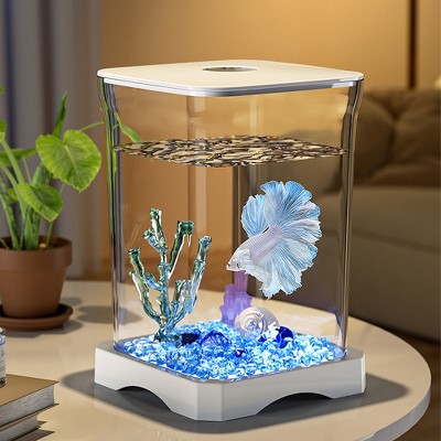 Upgraded Modern Minimalist Small Home Living Room Goldfish Tank, Suitable for Office Desks or Study Rooms, Decorative Ecological Fish Keeping