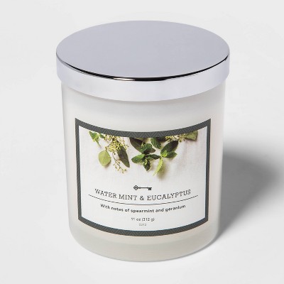 Lidded Milky Glass Jar Water Mint and Eucalyptus Candle - Threshold™