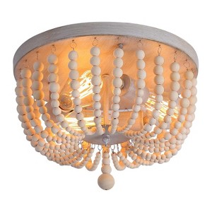DORESshop 11.8 in. 3-Light Farmhouse Bohemian Wood Beaded Flush Mount - 1 of 4
