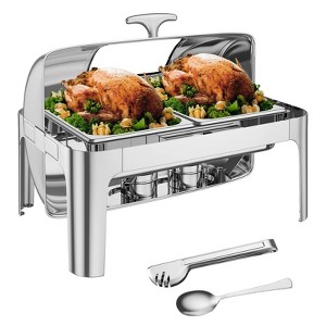 9 QT Roll Top Chafing Dish Buffet Set,Food-Grade Stainless Steel Commercial Chafer for Catering,and Weddings,Visible Lid,[2 Half Sized Pans]Included - 1 of 4