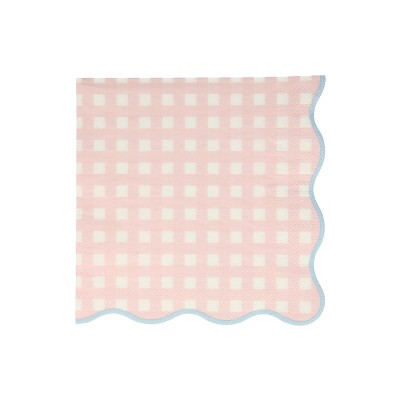 Large Gingham 3-Ply Paper Napkins with Scalloped Edges