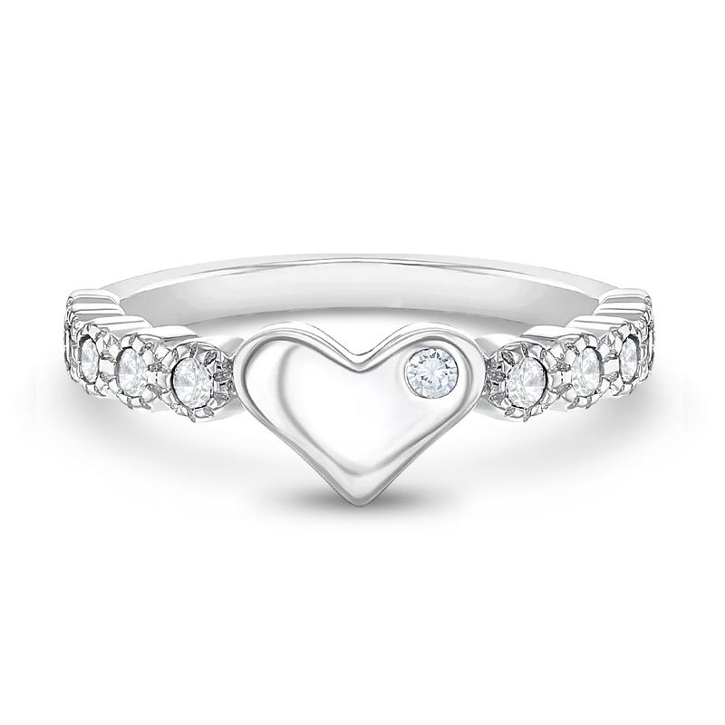 Girl's Heart & CZ Band Sterling Silver Ring - In Season Jewelry, 1 of 6
