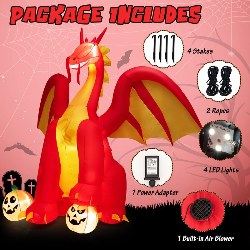 Costway 10 FT Inflatable Giant Animated Fire Dragon Outdoor Halloween Decor w/Lights, 4 of 11