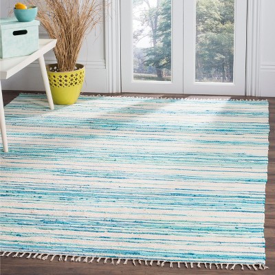 Ivory & Green Hand-Woven Cotton Stripe Area Rug 8' x 10'