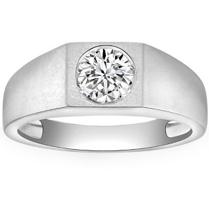 Pompeii3 1 Ct Solitaire Lab Created Men's Diamond Wedding Ring in 10k White Gold - 1 of 4