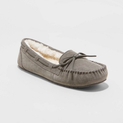 gray moccasin slippers