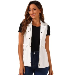 Allegra K Women's Solid Zip Up Sleeveless Utility Anorak Outwear Cargo Vest - 1 of 4