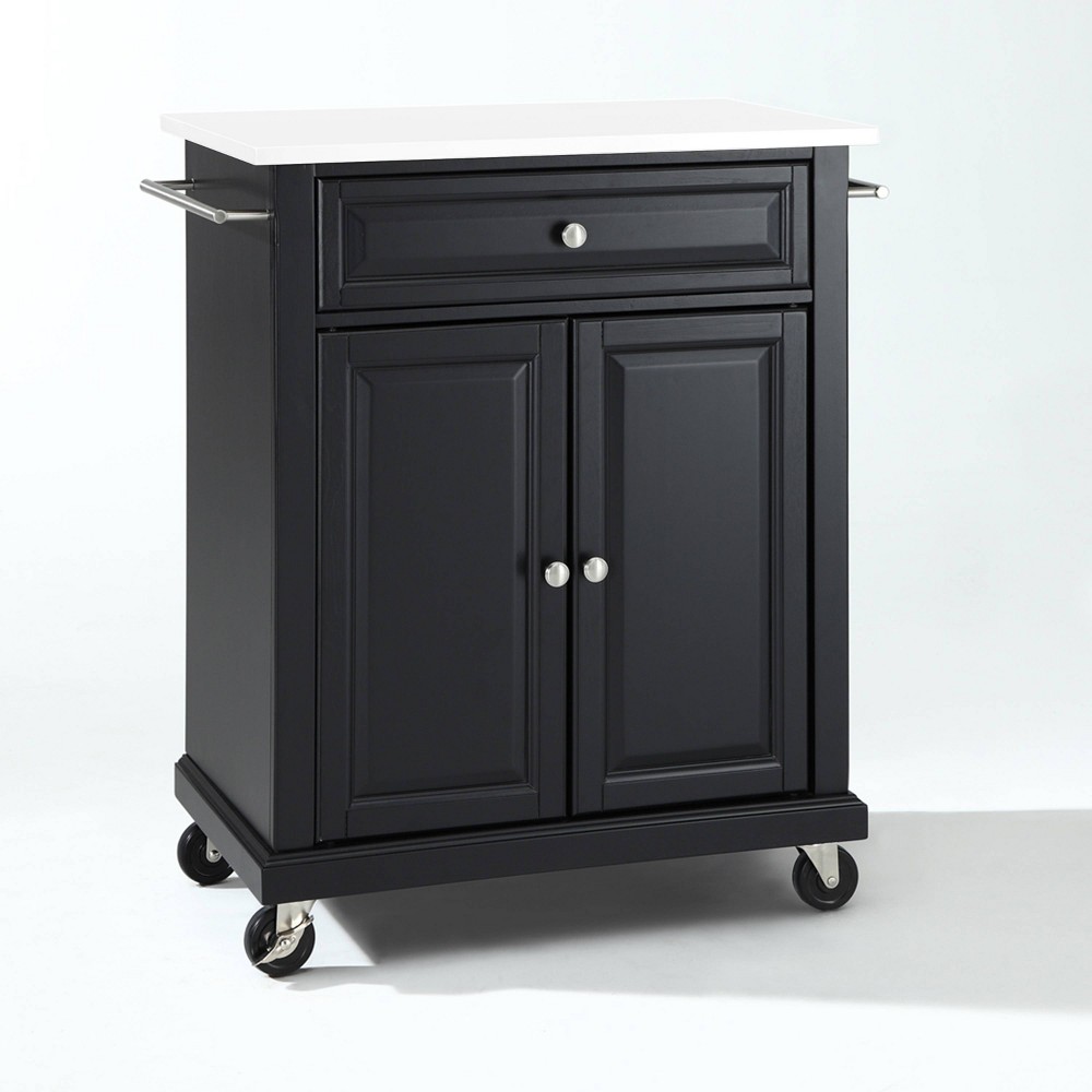 Compact Granite Top Kitchen Cart Black/White - Crosley: Solid Wood, Adjustable Shelf, Towel Bar