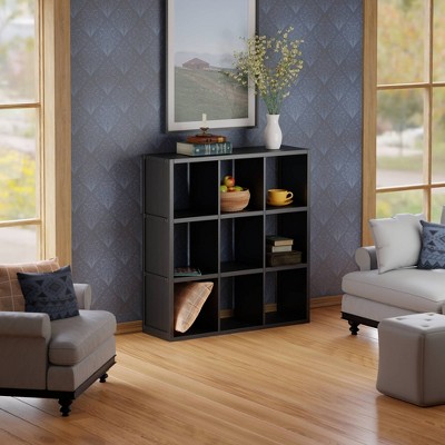 Transitional Black Composite Wood 9-Cube Organizer