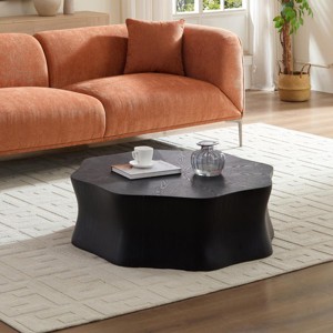 35.4" Modern Petal Coffee Table with Sculptural Base, Low Round Fiberglass Top for Living Room or Lounge -3irtyhousy - 1 of 4