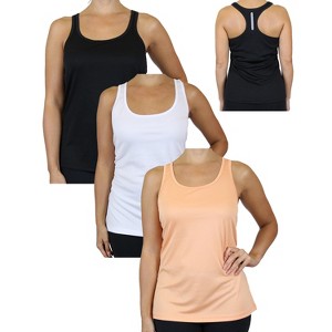 Galaxy By Harvic Women's Moisture Wicking Racerback Tanks- 3 Pack - 1 of 2