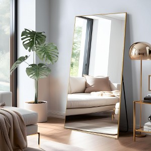 59x28 inch Aluminum Alloy Fine Edged Rectangular Gold Full Body Mirror (with Bracket) - 1 of 4
