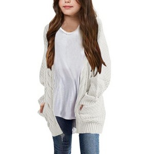 BLUEMING Girls' Oversized Chunky Knit Cardigan Jacket Front Button Thick Sweater with Snug Comfort - 1 of 4
