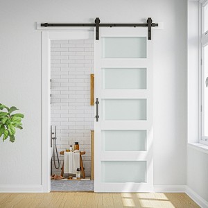 SMARTSTANDARD 80 in. & 84 in. White Glass Barn Door with Sliding Door Hardware Kit & Handle - Predrilled Ready to Assemble, 5-Lite Frosted Glass - 1 of 4