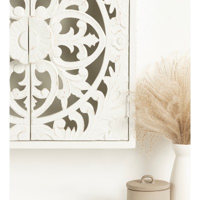 Saanvi White Hand-Carved Mango Wood Wall Cabinet