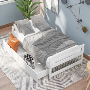 RISOKEYS Twin Size Simple Platform Bed,Bedroom Storage Wooden Frame with Wheels and Slat Support,No Box Spring Needed,for Adult Boy Girl Teen - 1 of 4