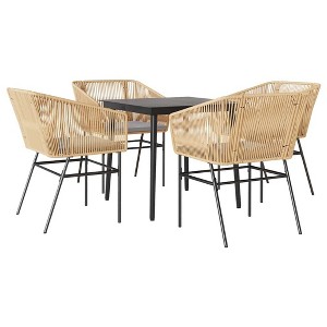 vidaXL Patio Dining Set with Cushions Table and Chairs Set Poly Rattan Glass - Brown 31.5" x 31.5" x 29.1" 4 Piece - 1 of 4