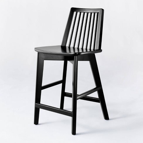 Linden Modified Windsor Wood Counter Height Barstool Black Threshold designed with Studio McGee