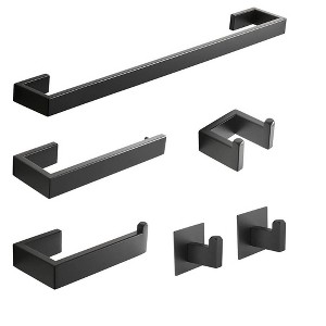 Itopfox 6-Piece Bathroom Hardware Set - Stainless Steel Wall Mounted Matte Black with Towel Bar, Hand Towel Holder, Toilet Paper Holder, Robe Hook - 1 of 4