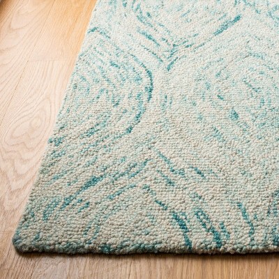 Ivory and Sea Blue Hand-Tufted Wool Square Rug