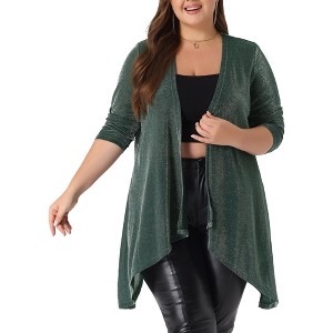 Agnes Orinda Women's Plus Size Velvet Sequin Sparkly Party Long Sleeve Lightweight Cardigans - 1 of 4