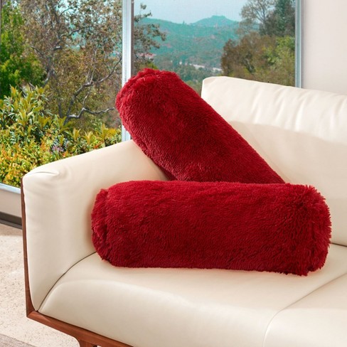 Red fluffy throw online pillows