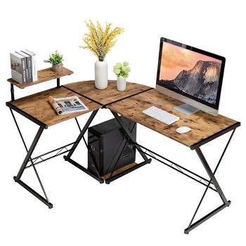 Costway 58'' x 44'' L-Shaped Computer Gaming Desk w/ Monitor Stand & Host Tray Home Office