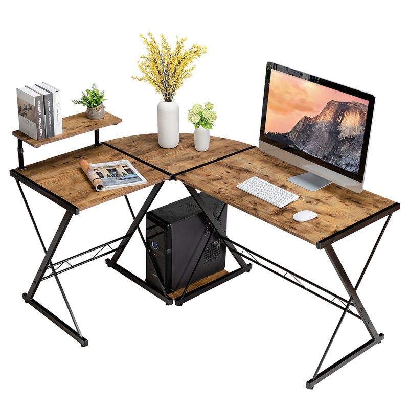 Costway 58'' x 44'' L-Shaped Computer Gaming Desk w/ Monitor Stand & Host Tray Home Office, 1 of 11