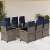 vidaXL 9-Piece Outdoor Patio Dining Set - Gray Poly Rattan with Navy Cushions, Adjustable Reclining Chairs, and Tempered Glass Table - 2 of 4