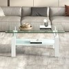 Lirago Tempered Clear Glass 2-Layer Coffee Table with White Metal Tubular Legs-Modern Geometric Design 23.62"W * 39.37"L * 17.32"H - 3 of 4