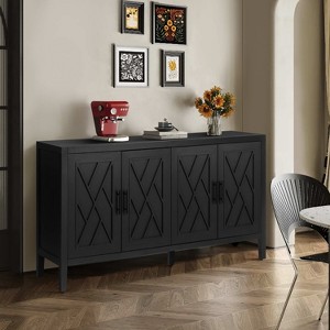 Farmhouse Cabinet with 4 Doors & Adjustable Shelf - Versatile Sideboard/Console for Kitchen, Dining, Hallway - 1 of 4