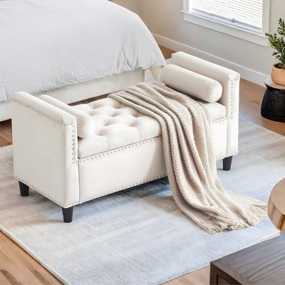 NicBex Modern 44.5" Velvet Storage Bench with Armrests and Nailhead Trim for Bedroom and Entryway