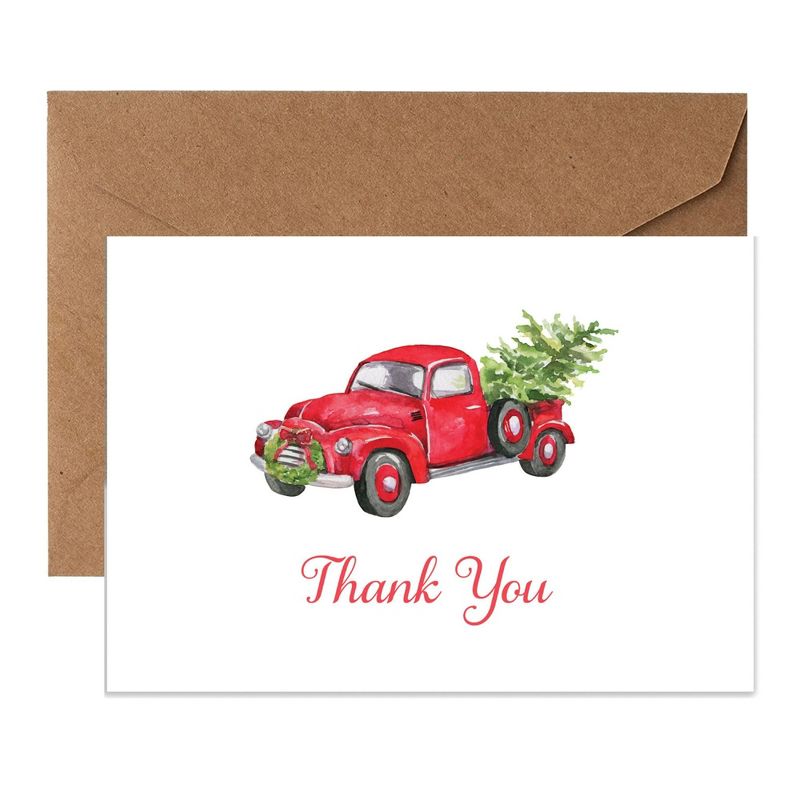 Paper Frenzy Red Truck with Tree Holiday Thank You Note Cards and Envelopes - 25 pack, 1 of 2