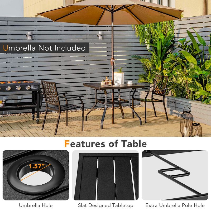 Tangkula 5PCS Patio Dining Set Stackable Chairs & Table Set W/ Umbrella Hole, 4 of 8