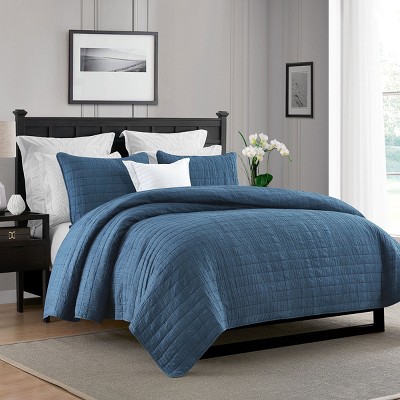Swift Home | Enzyme Washed Crinkle Channel Stitched 3-Piece Quilt Set