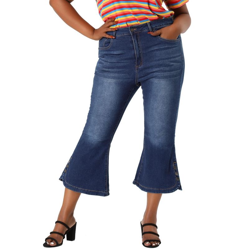 Agnes Orinda Women's Plus Size Jeans Side Slit Bootcut Button Decor Wide Leg Skinny Denim Pants, 3 of 7