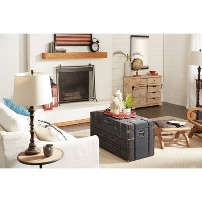 Traditional Dark Brown Leather Accent Chair and Ottoman Set