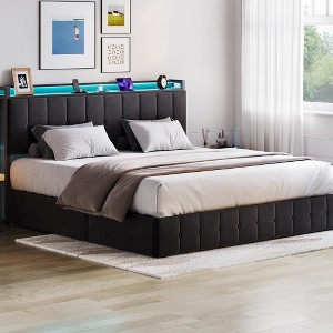 Upholstered Lift Up Storage Bed Frame with Headboard, Velvet Platform Bed with Wooden Slats & Metal Frame, Noise Free, No Box Spring Needed - 1 of 4