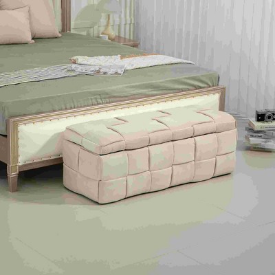 CAVINAS Storage Bench for Bedroom,Velvet Storage Ottoman Bench with Safety Hinge for Living Room,Bedroom,Beige/Black/Green/Orange/Dark Gray
