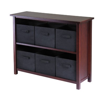 30" 2 Shelf Verona Storage with 6 Baskets Walnut/Black - Winsome